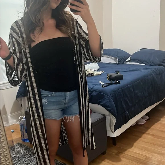 Wild Fable Black and White Open-Front Cardigan - Picture 2 of 3